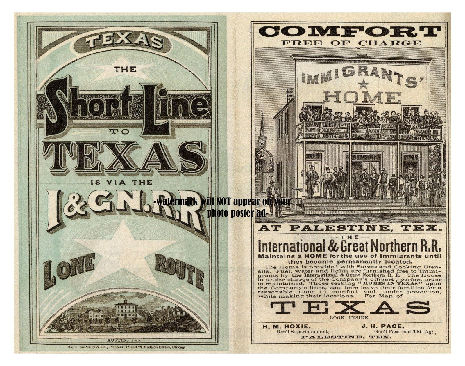 11x14 1878 Texas Short Line Railroad PHOTO Poster Art Advertisemnt I&GN Railway