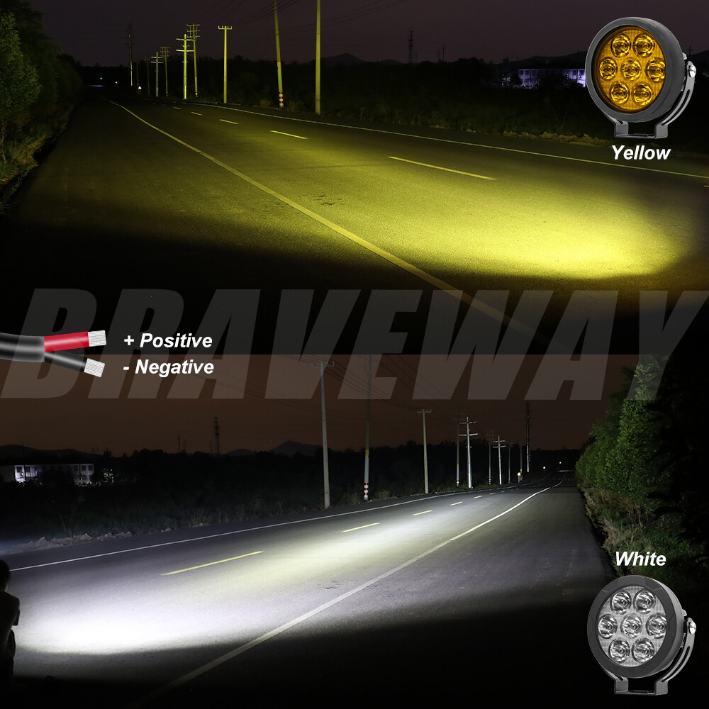 Pair Yellow White Motorcycle LED Spot Light Auxiliary Headlight Fog Driving Lamp