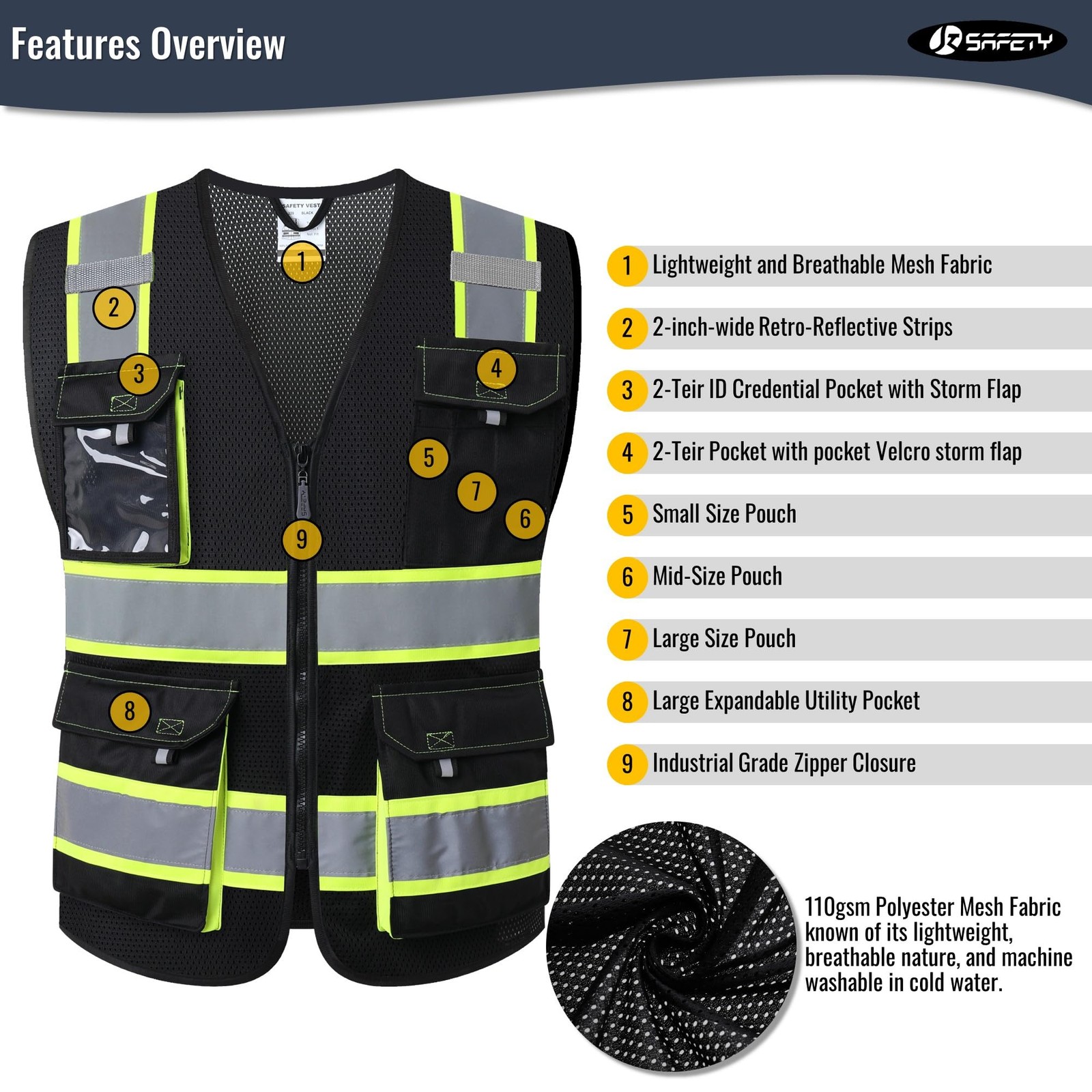 JKSafety Hi Vis Reflective Safety Vest for Men Women New