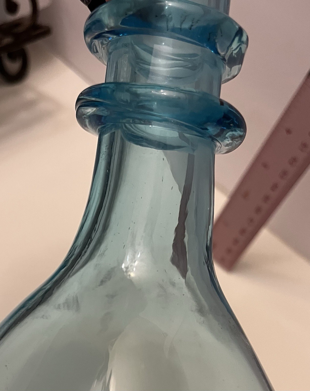 Vintage MCM Italian Aqua Empoli Glass Bottle 11x8 Without Stopper