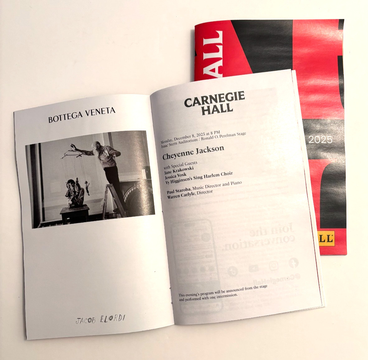 Carnegie Hall Playbill Cheyenne Jackson Dec 2025 Jane Krakowski 2 in lot YYYY