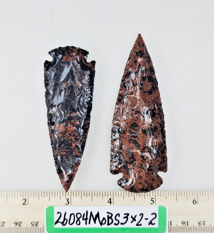 Pair of 3" Mahogany Obsidian Spearheads - Knife - Ceremonial - Hand Knapped