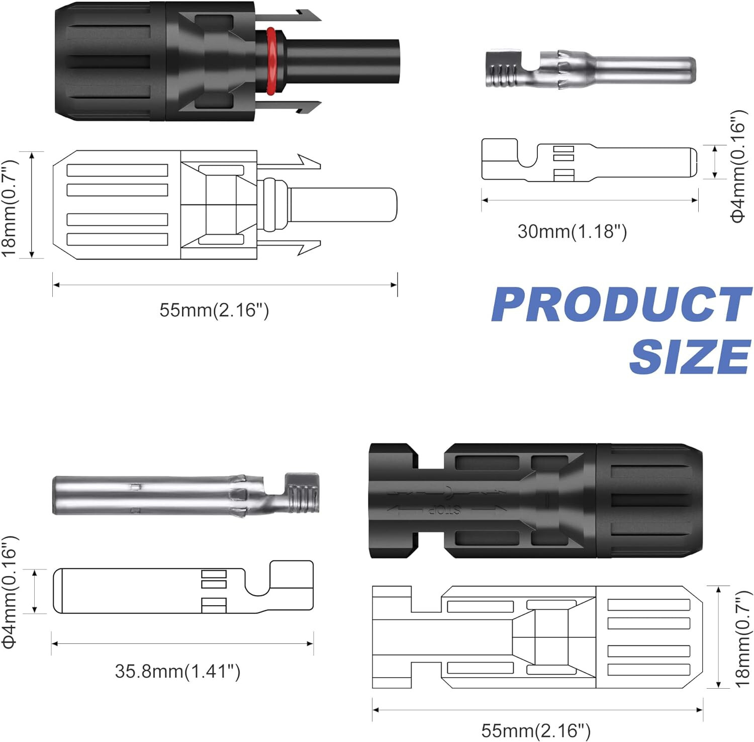 50FT 10 AWG Solar Panel Extension Cable PV Wire Solar Connectors Pair 6mm²