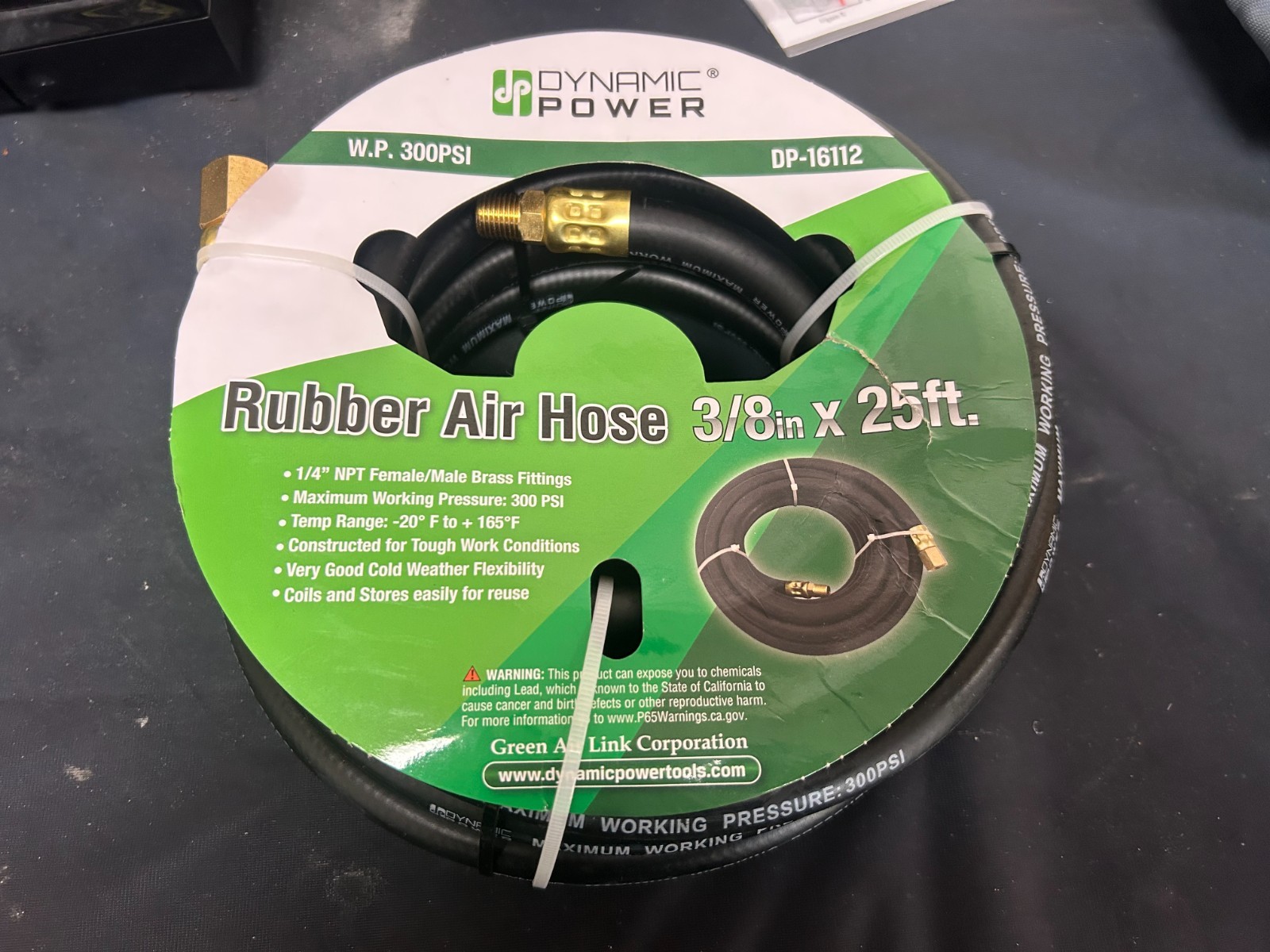 Heavy-Duty 3/8" x 25 ft Rubber Air Hose - 300 PSI