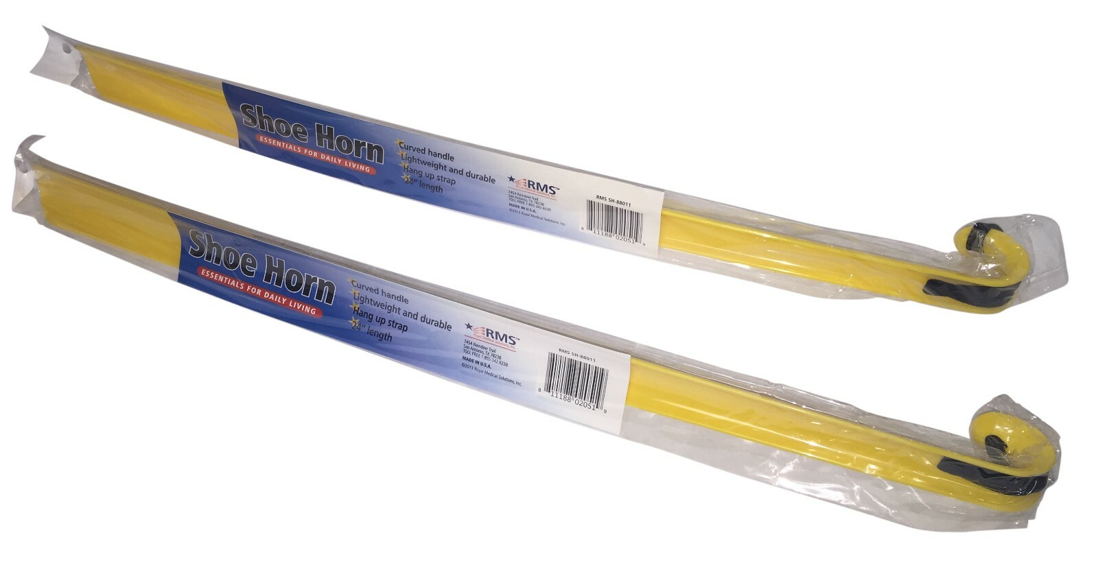 RMS A Set of Two 24" Long Handled Shoe Horn w Curved Handle and Hang Up String