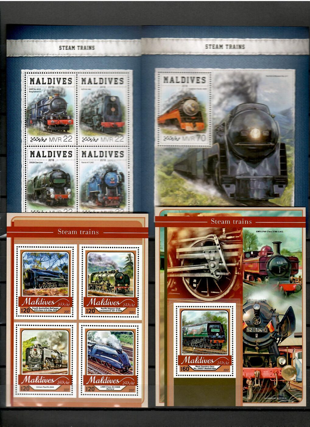 Steam locomotives trains railway 42 sheets 2017-2018 Collection [3] MNH #CNA164