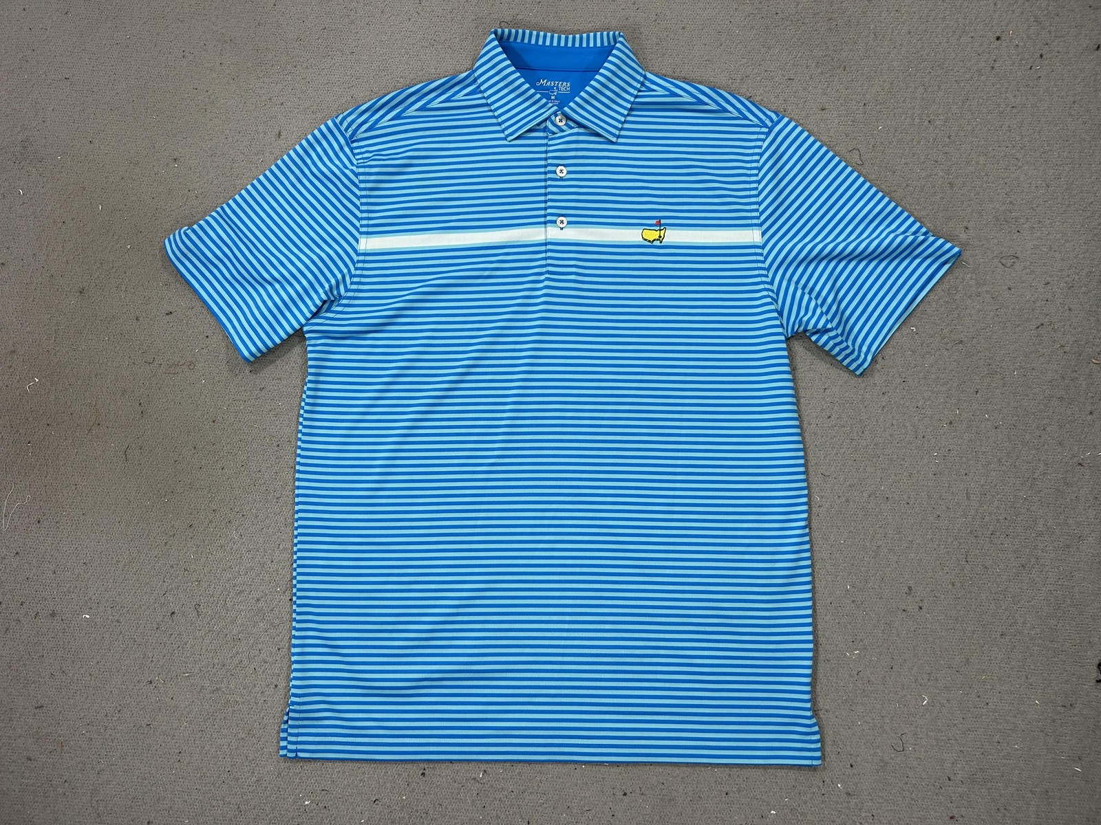 Masters Tech Shirt Polo Mens Medium Blue Stripe Golf Augusta National Logo