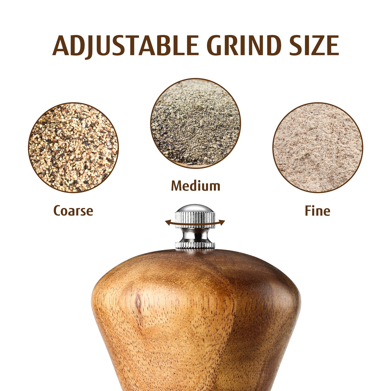 2PCS Wooden Salt and Pepper Grinder Set 20CM Large Mill w/Customized Coarseness