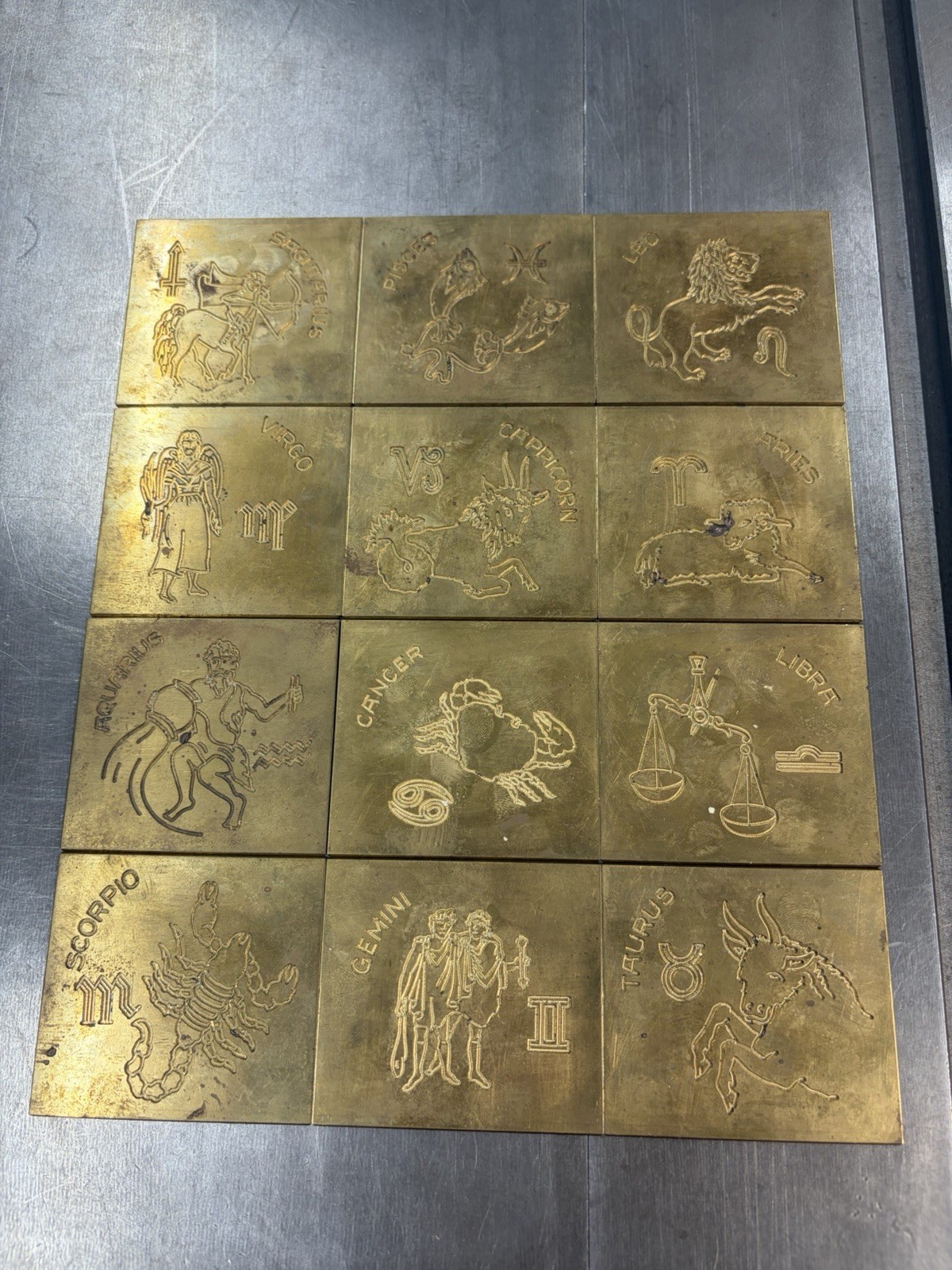 12 SIGNS OF THE ZODIAC MASTER TEMPLATES SOLID BRASS FROM NEW HERMES ENGRAVER