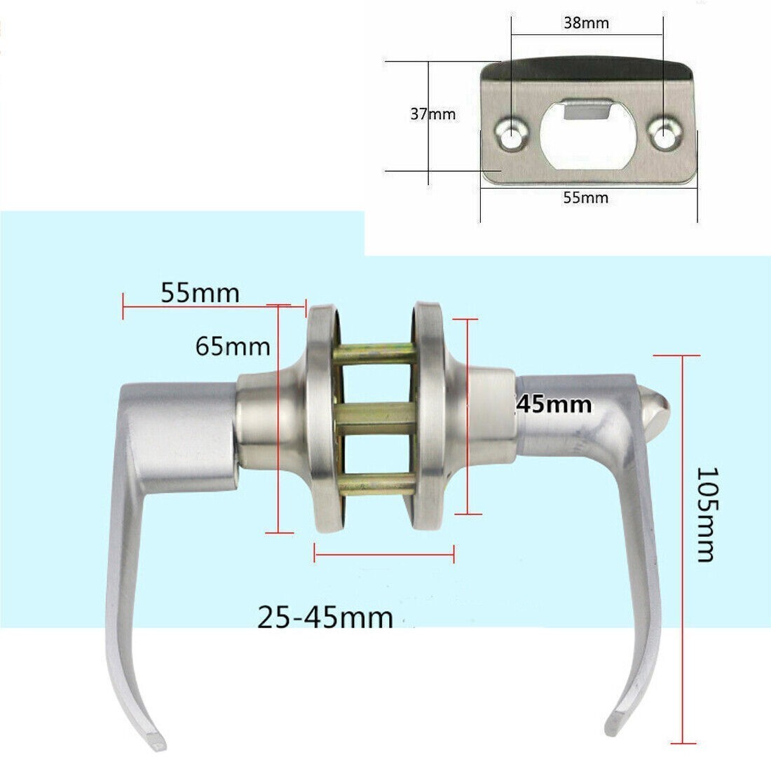 Entry Door Lever Lock Set Privacy Keyed Knob Lockset Handle+3 Keys Satin Nicke ~