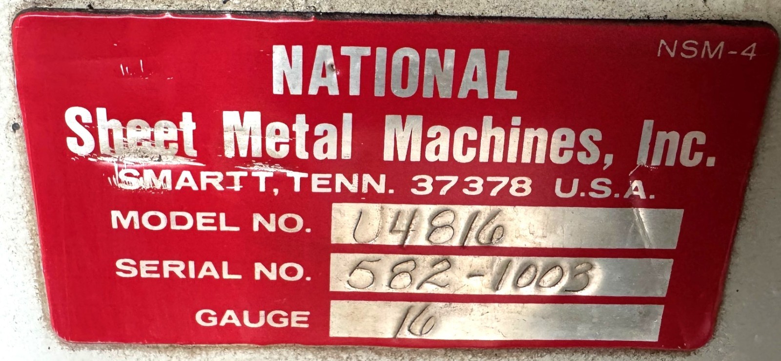 48" x 16 Ga. National Box and Pan Brake No. U4816, 42" of Fingers, Stand