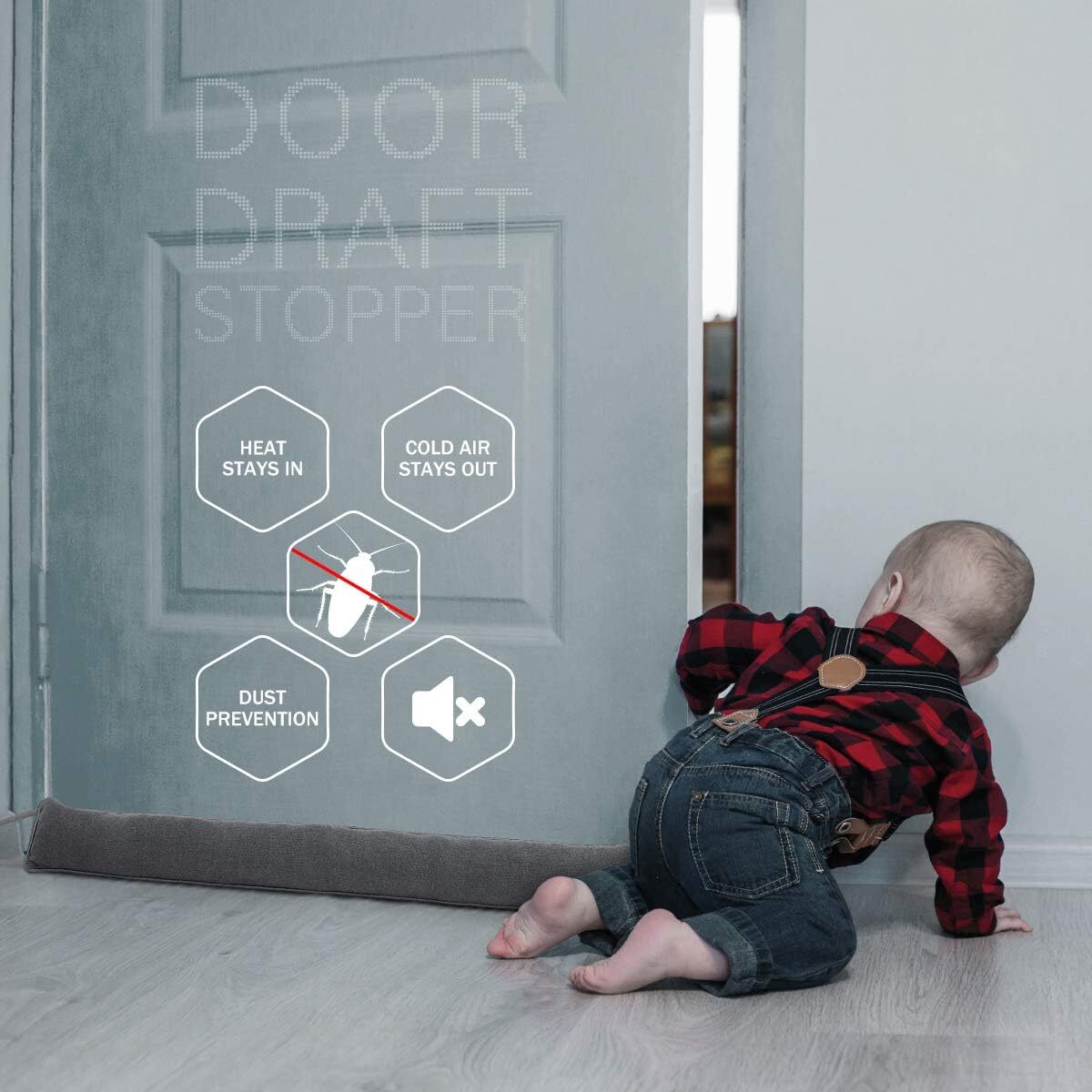 Tuffen Door Draft Stopper 32"-48” Weighted Under Door Noise Air Blocker HookTape