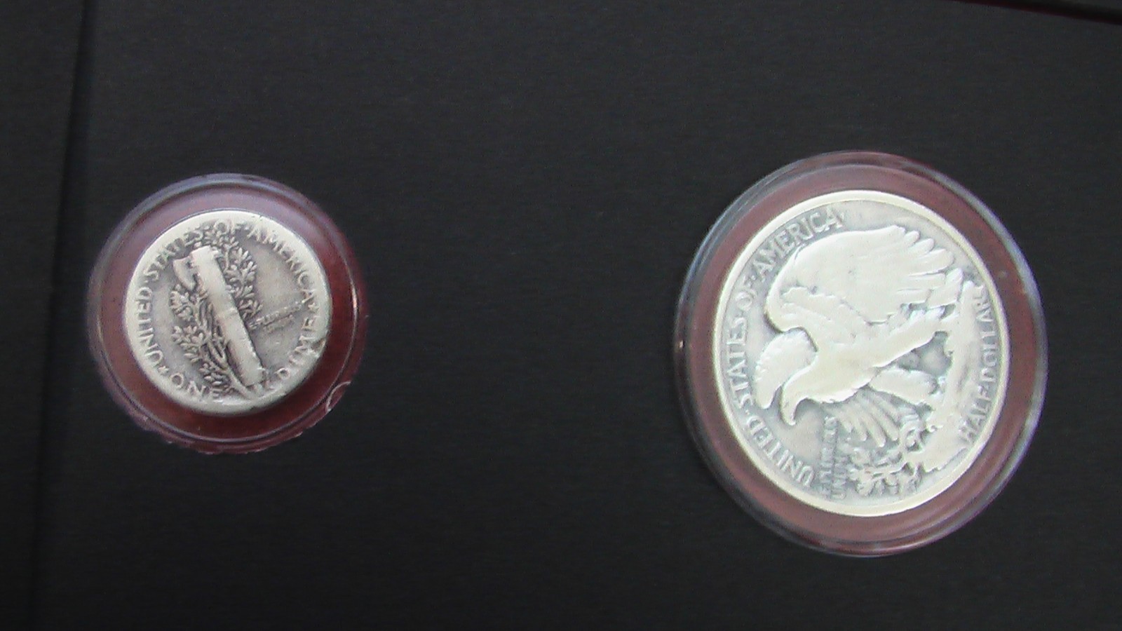 $3 Face 90% Silver; 65Walking Liberty Half Dollars 5 Mercury Dimes encased