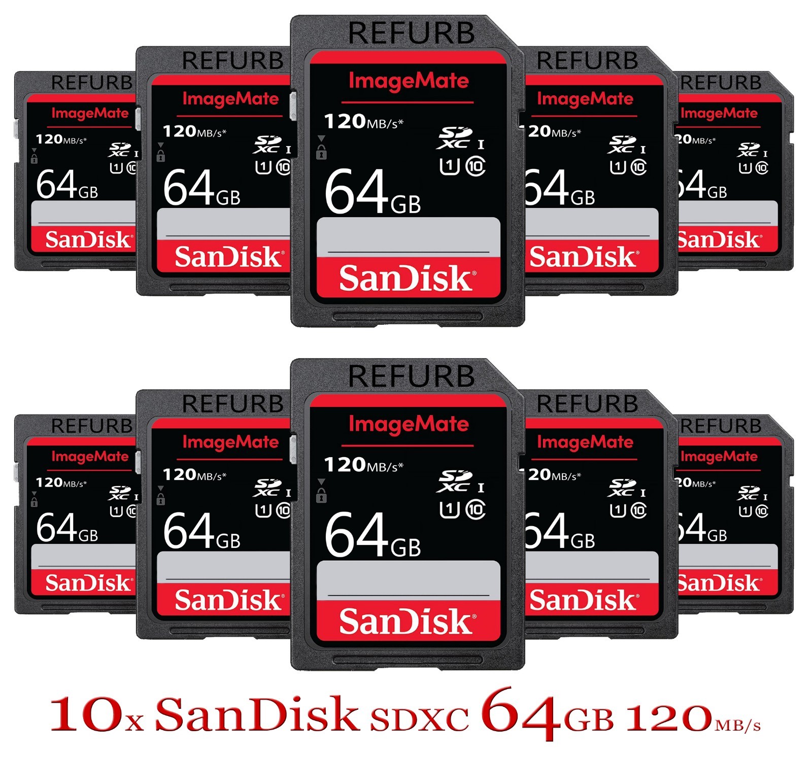 10x SanDisk 64GB ImageMateSDXC UHS-I / Class 10 Memory Card, Speed Up to 120MB/s