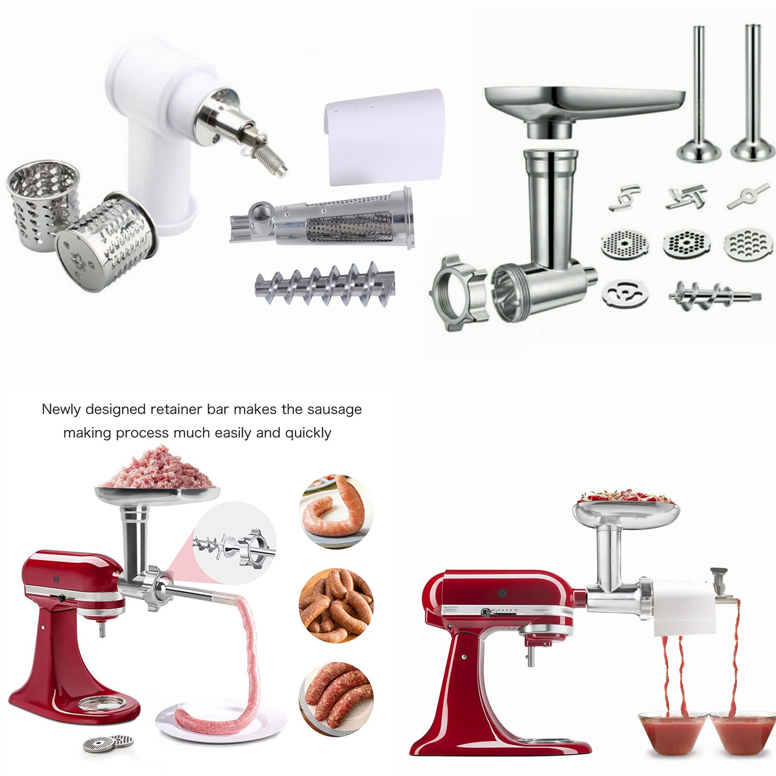 Meat Grinder & Prep Slicer & Jams Juicer Attachment For KitchenAid Stand Mixer