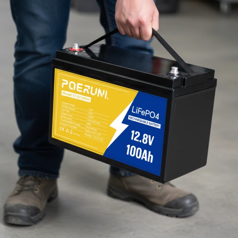POERUNI 12V 100Ah Lithium LiFePO4 Battery 8000+ Deep Cycle for Solar RV Marine