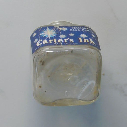 Antique Carter’s Ink Bottle 1 1/4 oz Blue Black Vintage Fountain Pen US Pat. 2x2