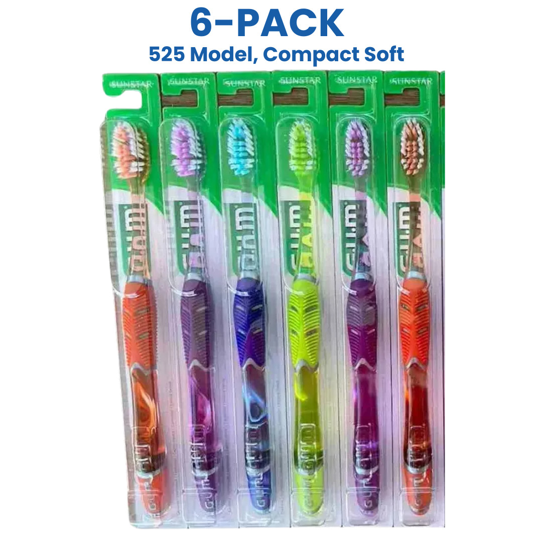 525: GUM Technique Deep Clean Toothbrush, Compact Head, Soft Bristles, 6-Pack