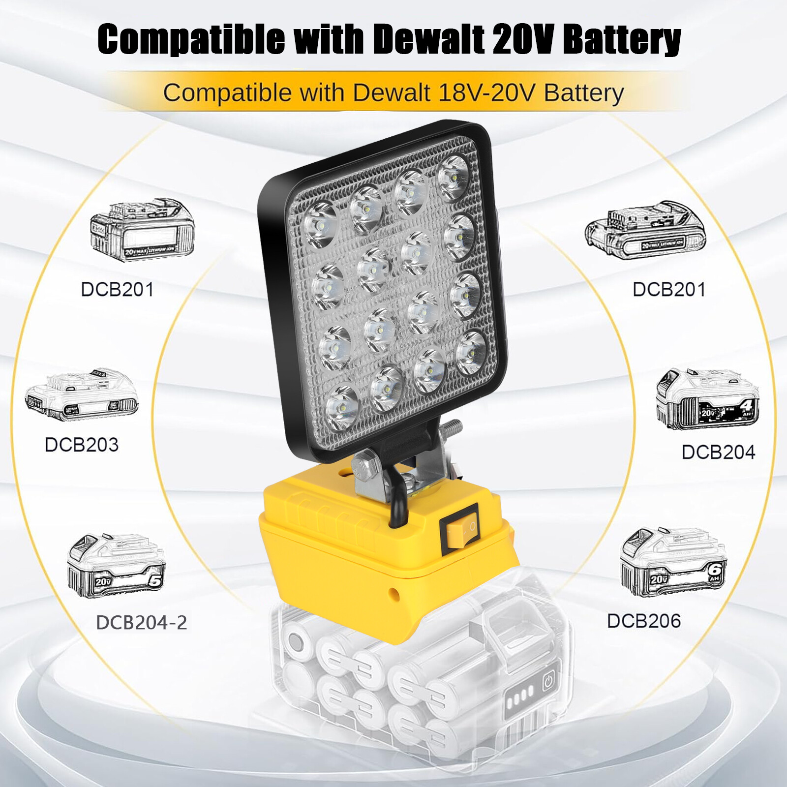 2 Pack 60W LED Work Light for De walt 20V Battery with USB Output 6000LM