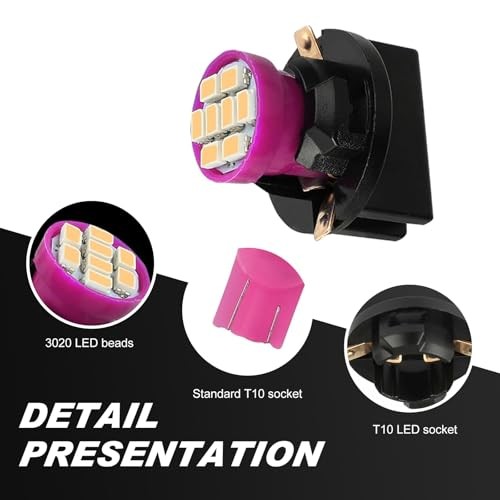 T10 LED Dashboard Bulb, 194 168 3020 8-SMD LED High Brightness 10 PCS Pink