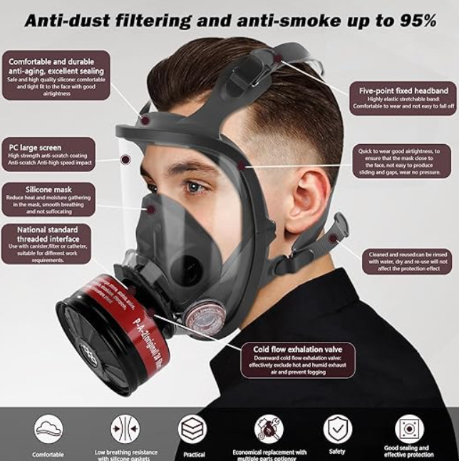 Reusable Full Face Respirator Gas Mask with 40mm Activated Carbon Filter 6800