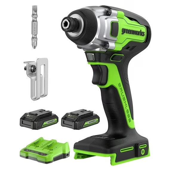 Greenworks 24V 1/4 inch Impact Driver 2650 in-lbs w/ (2)x2Ah Battery and Charger