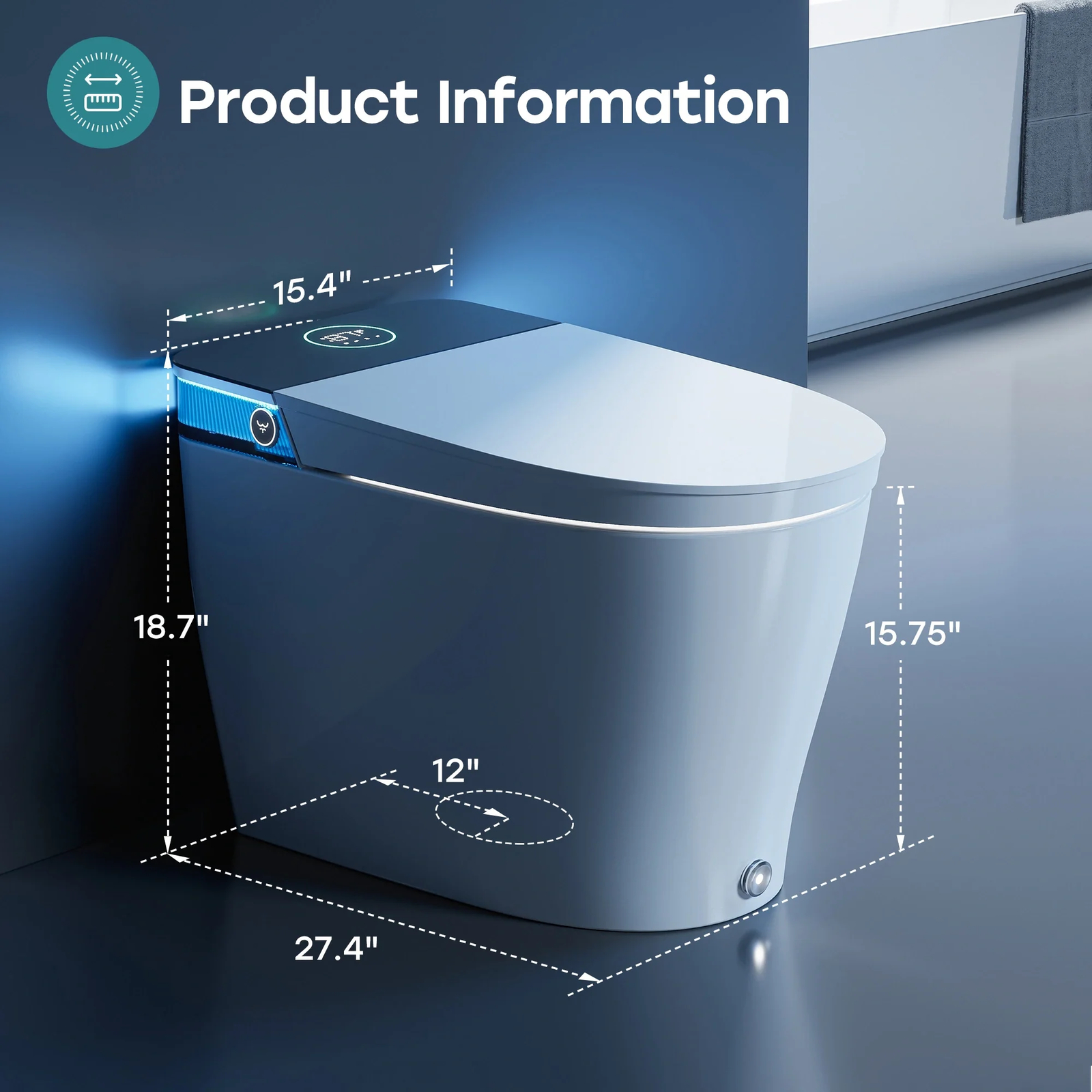 HOROW T38 Smart Toilet Bidet with Powerful Flush Auto Open/Close Lid Art Light