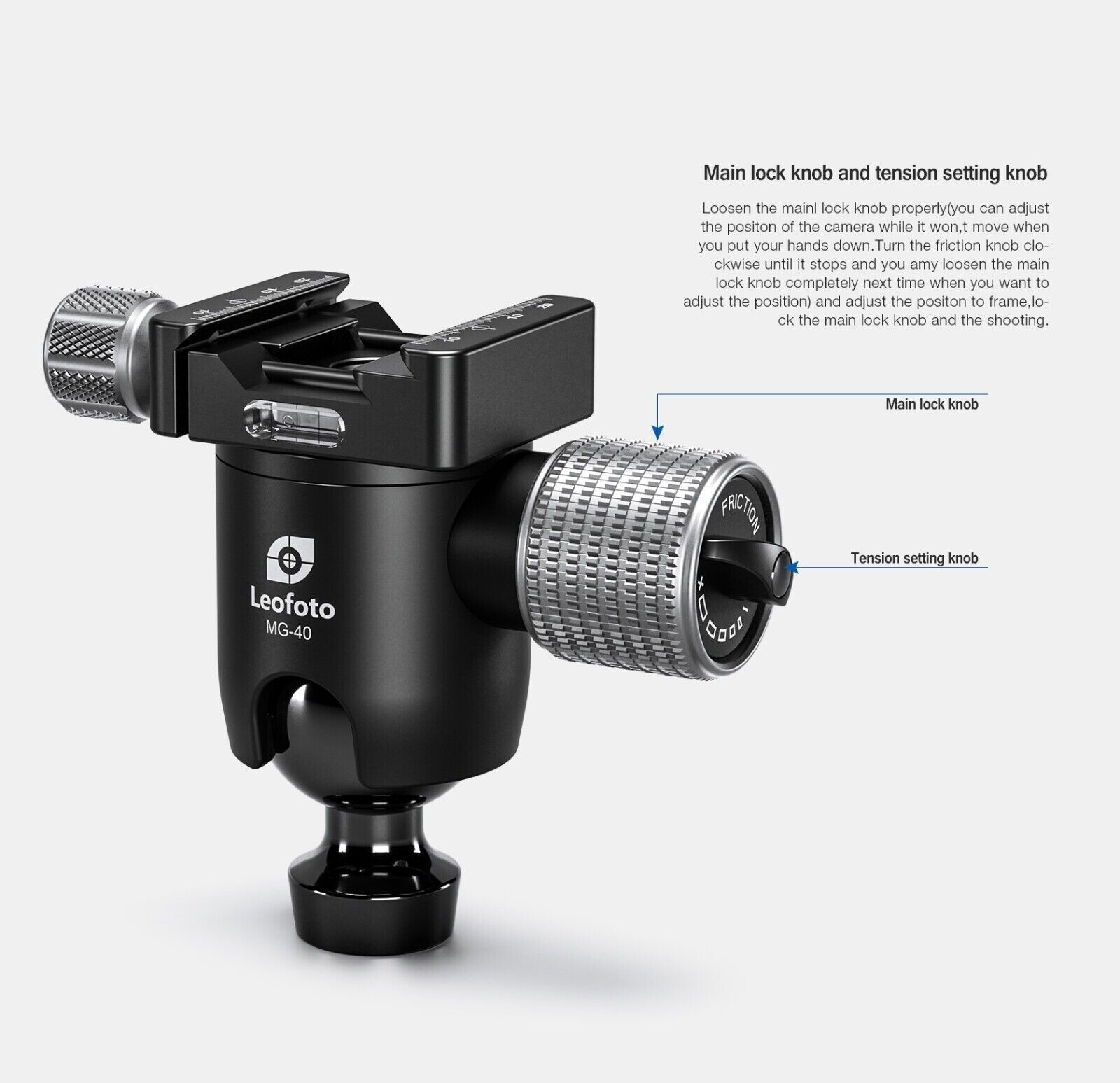 Leofoto MG-40 40mm Rifle Ball Head With Dual Arca / Picatinny Clamp
