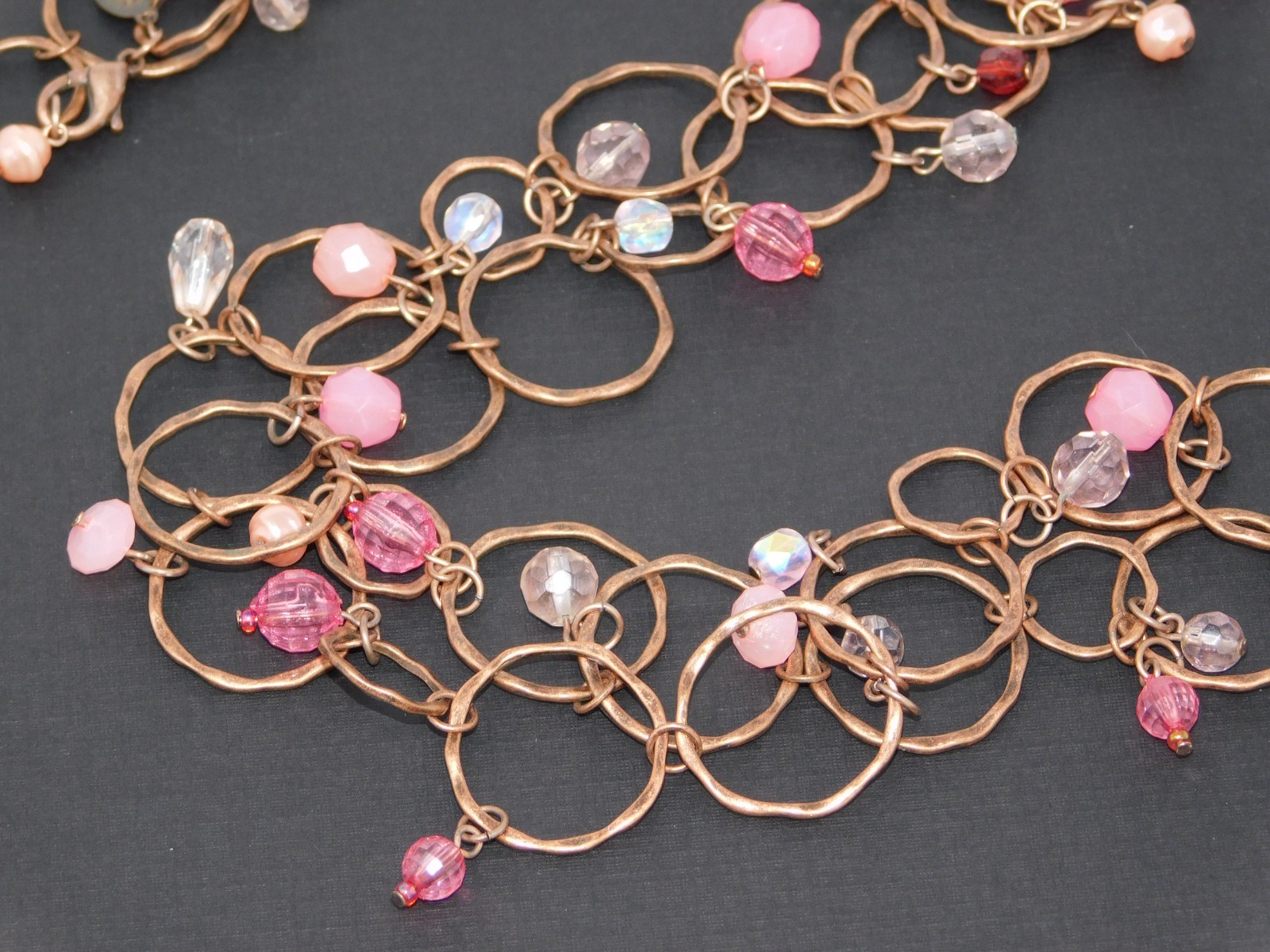 Vintage JOAN RIVERS Copper Tone Dangle Bead Circle Chain 39" Necklace