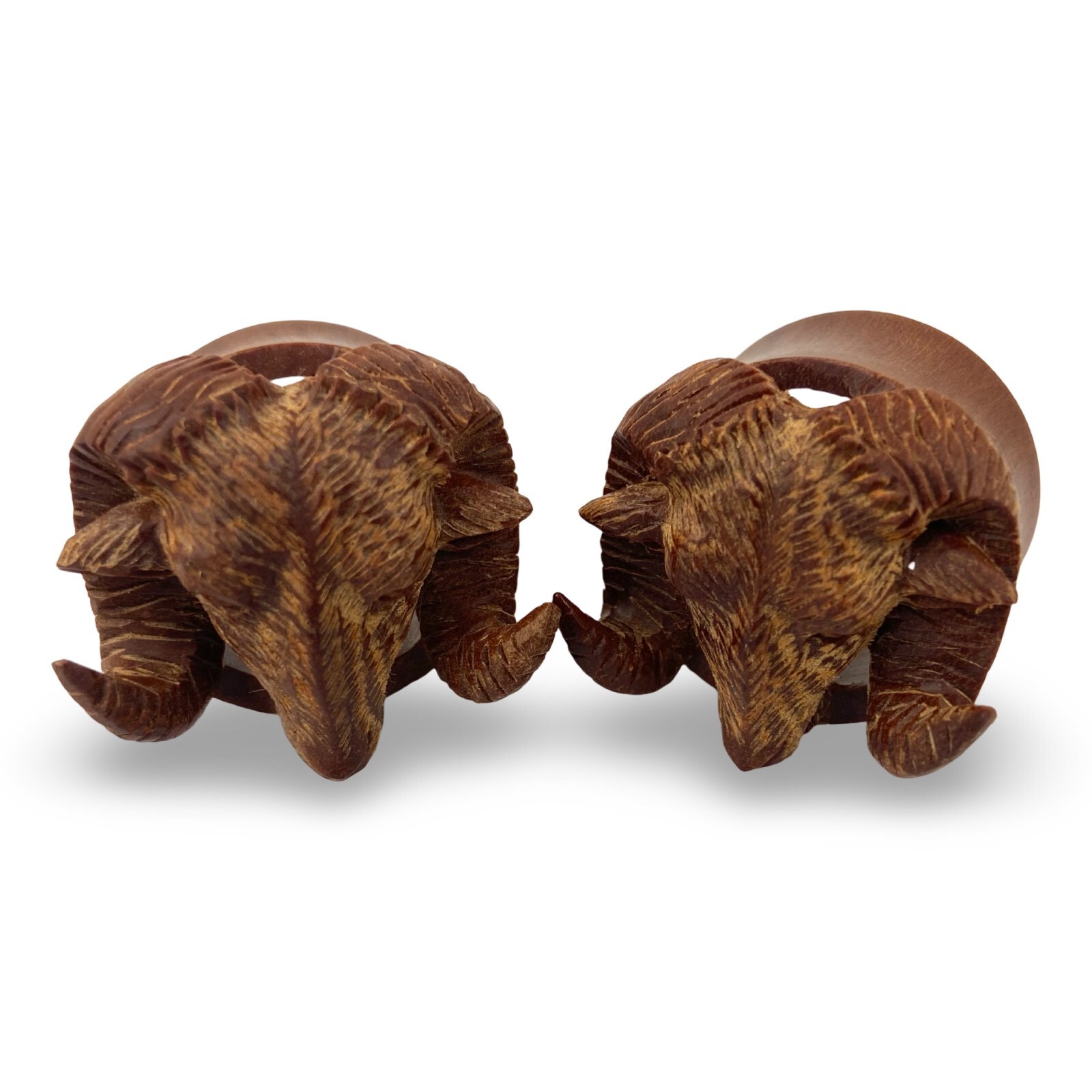Pair of Saba Wood Goat Head Tunnels (PW-340) tunnels plugs gauges