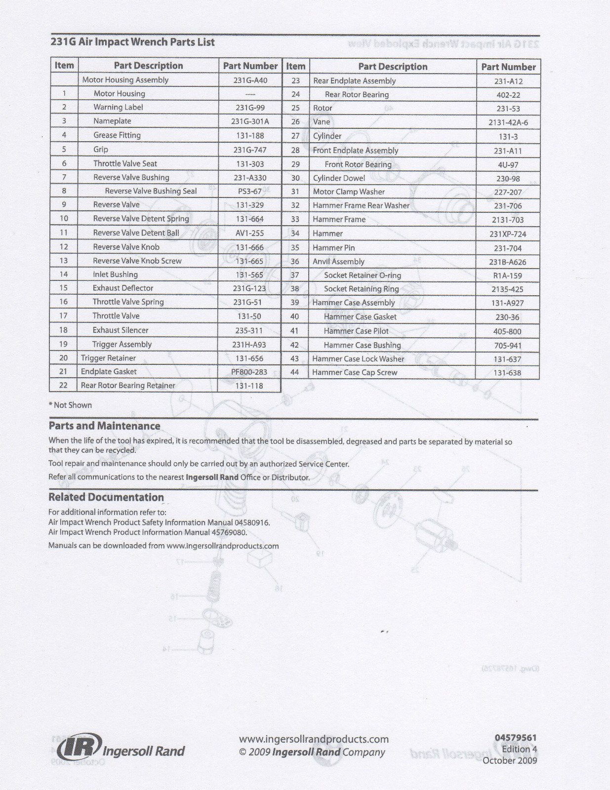 231HP TK1 AND 231XP TK1 INGERSOLL RAND CUSTOM TUNE UP KIT FOR 231G, 231XP, 231HA