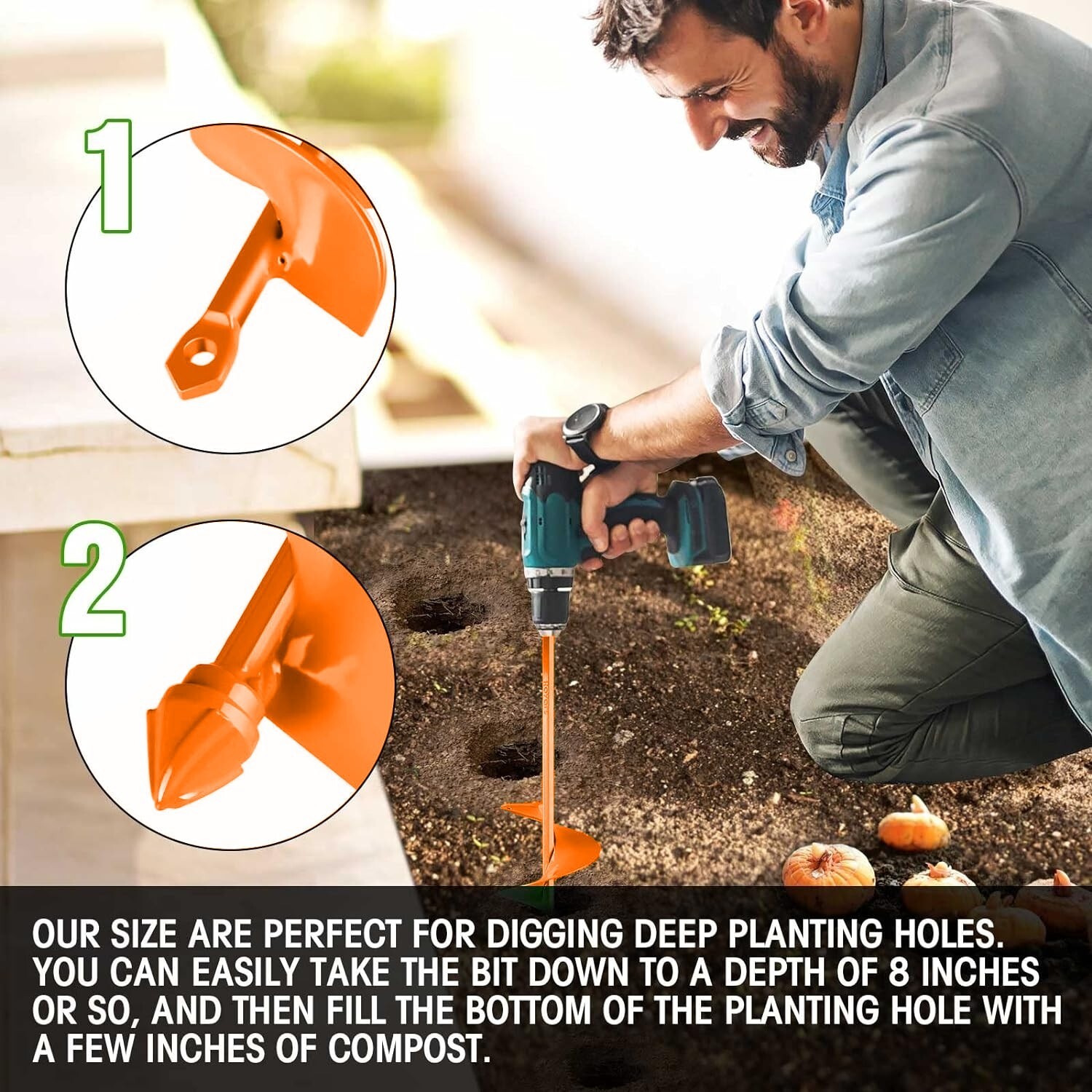 Garden Auger Drill Bit Set 2x 2 in + 4 in Hole Digger New