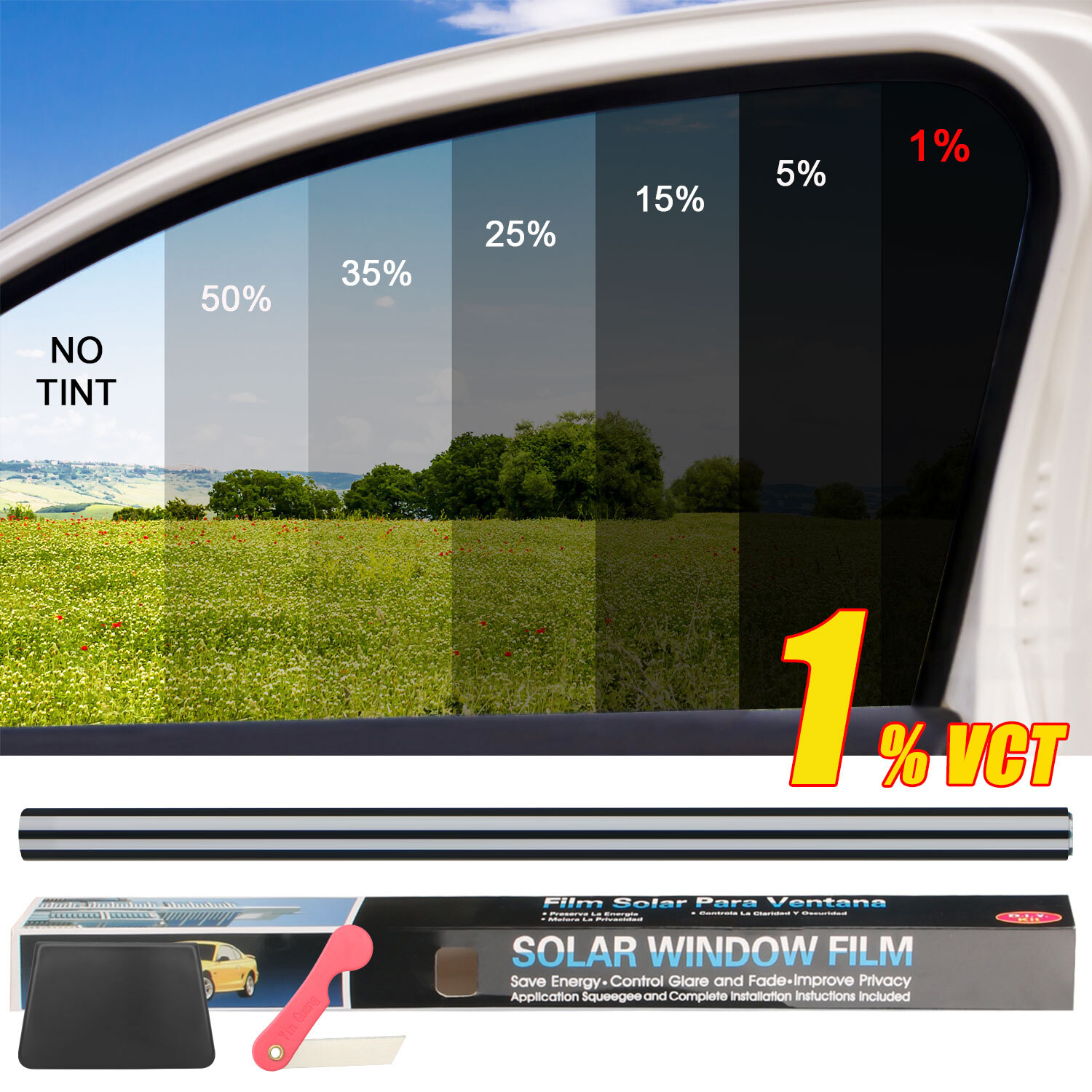 1-50% VLT Car Window Tint Film Roll for Car Home & Office - 20" x 10FT/20FT