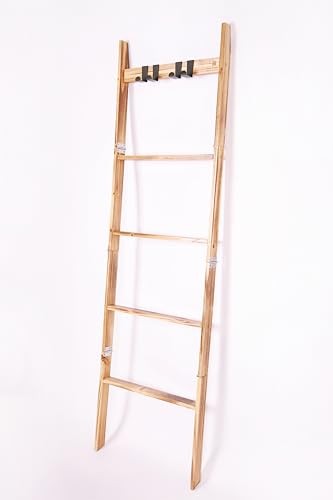 Wood Blanket Ladder, 5-Tier Decorative Quilt Holder, Wall-Leaning Towel Rack