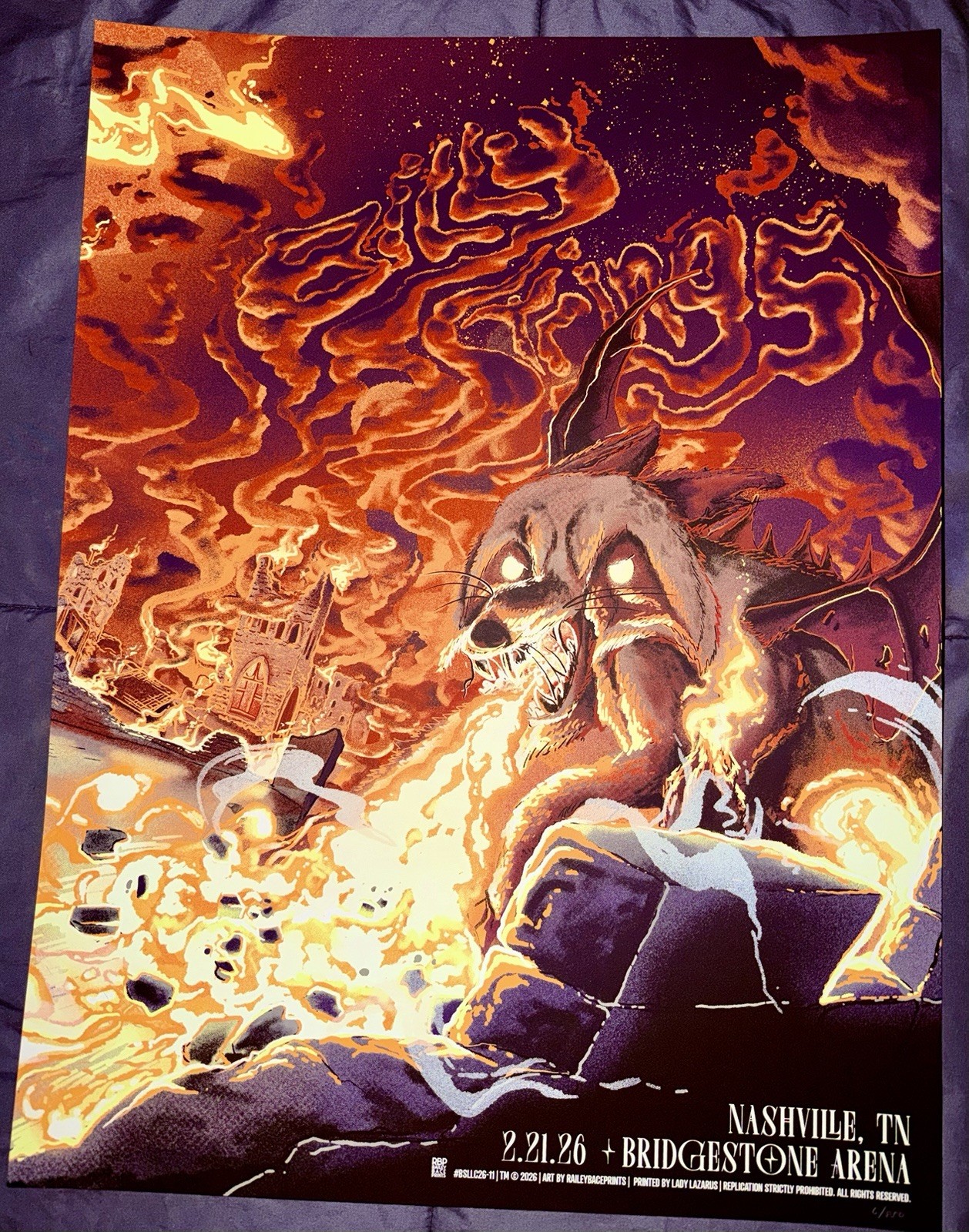 Billy Strings Nashville REG Poster  Bridgestone Arena 2/21/2026 Bailey Race