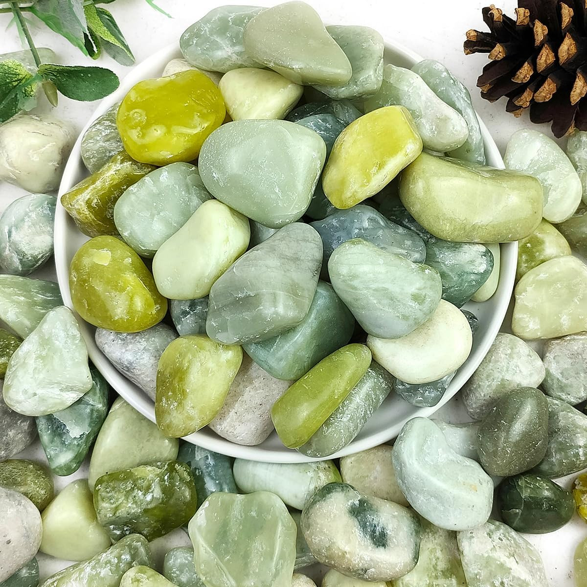 2Lbs Jade Pebbles for Plants, 1-2 Inch High Polished Natural River Rocks for Lan