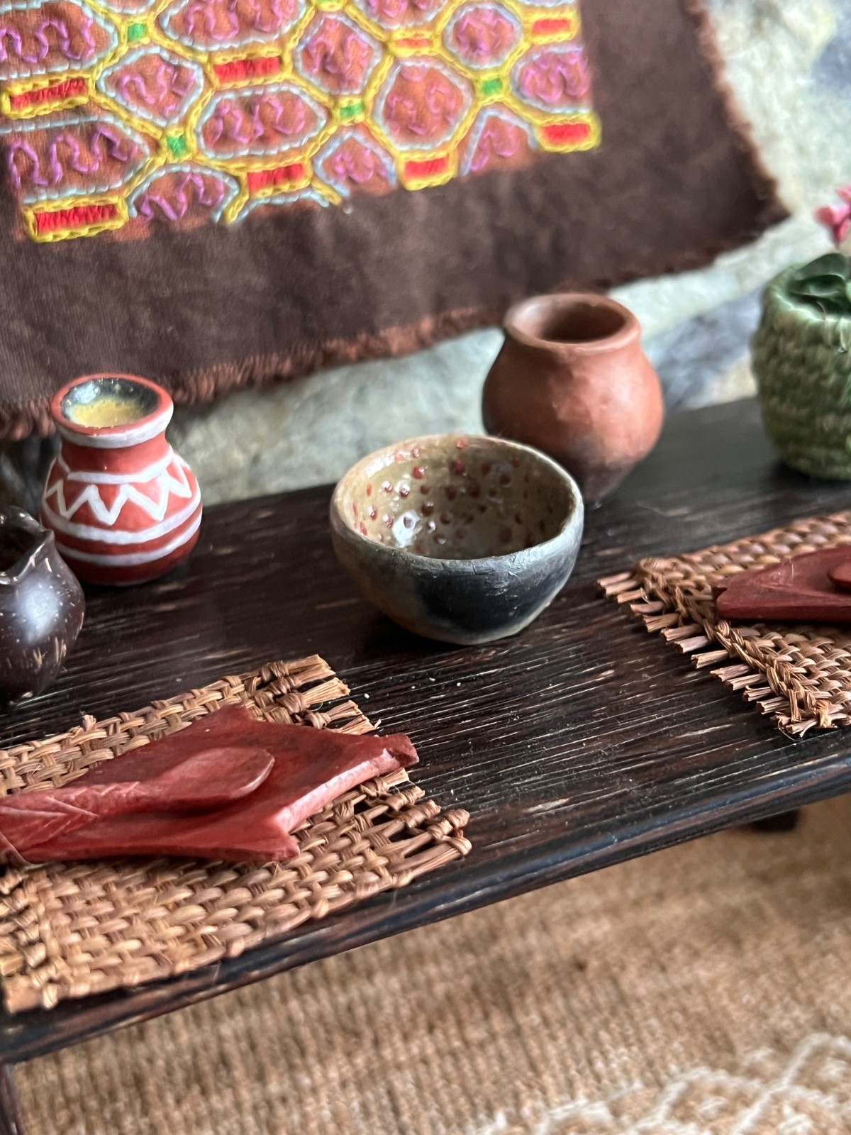 Tiny Awajun Pottery Bowl Handmade Earthenware Ceramic Frogs Eggs Cocoashi