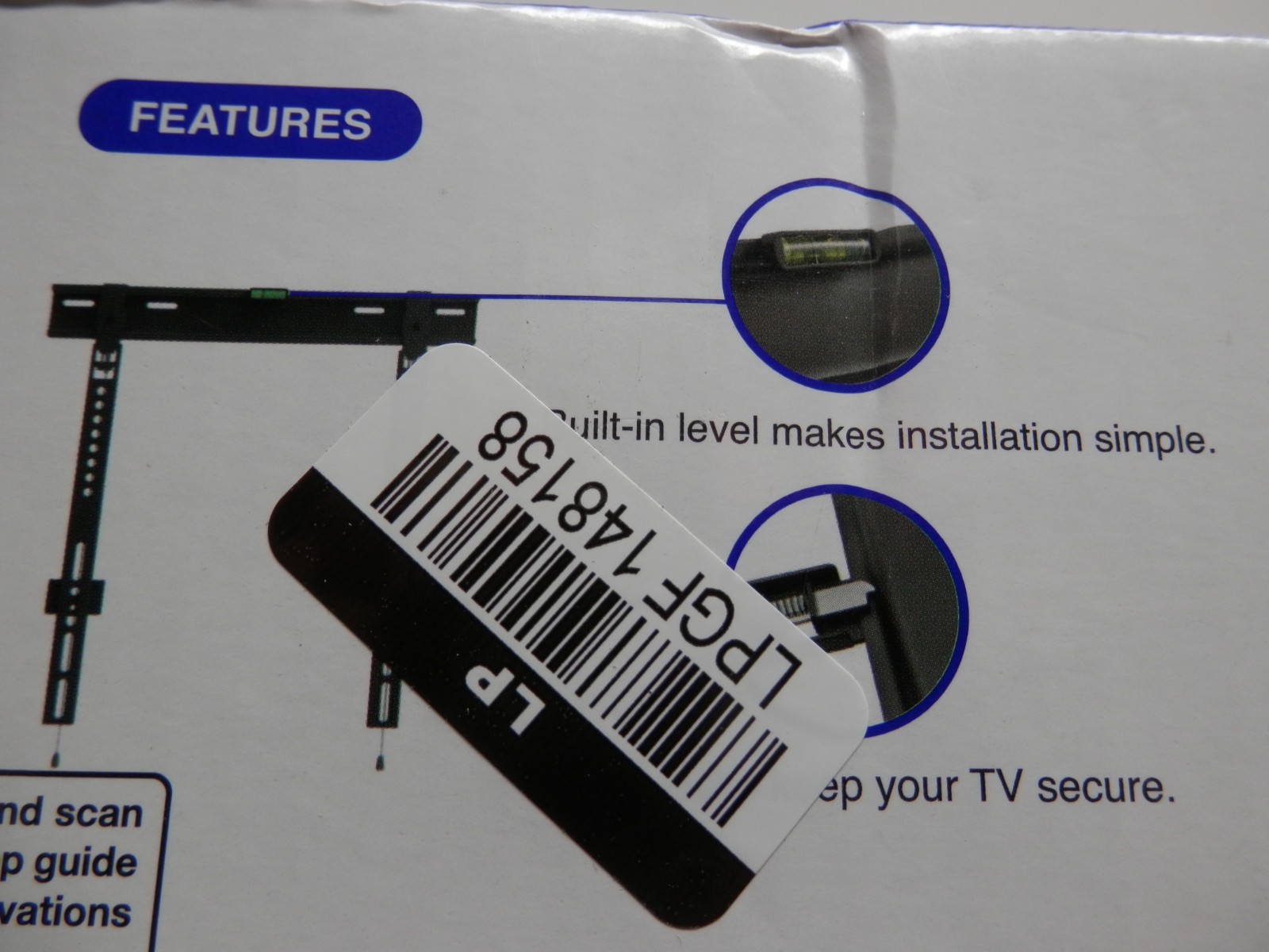 CORE INNOVATIONS LOW PROFILE TV MOUNT FITS 23 IN. TO 65 IN. TV"s wt. limit 77lbs