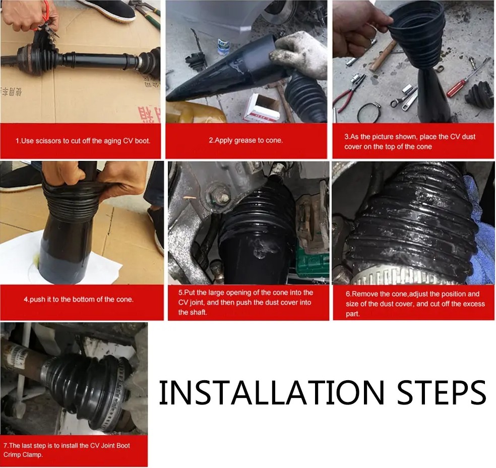 2‌X Car Drive Shaft CV Axle Joint Boot Dust Cover Kit Universal Rubber w/Clamp‌s