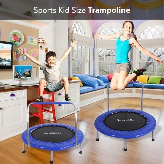 Serene-Life Childrens Trampoline w/ Handle Bar Bouncing Indoor Toy Jumping