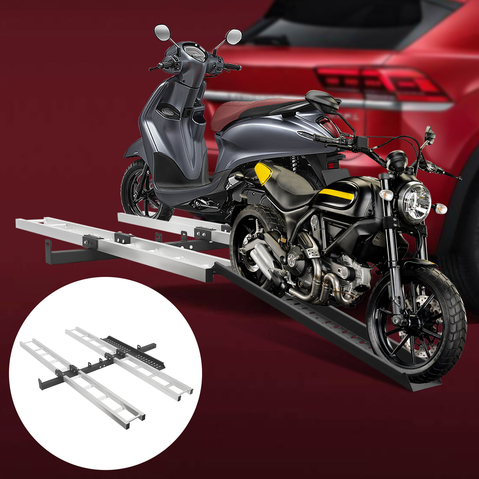 600 LBS Heavy Duty Motorcycle Carrier Dirt Bike Rack Hitch Mount Hauler w/ Strap