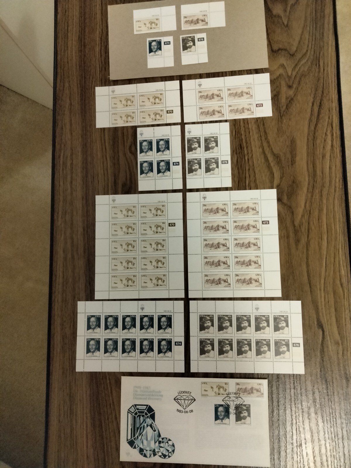 South West Africa 1983 Discoverers of Diamonds, Full Sheets of 10, 1st Day Cover