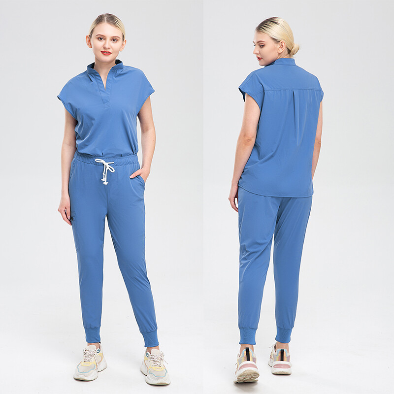 Women Scrub Sets Stretch Jogger Drawstring Pants Nurse Uniform Medical Workware