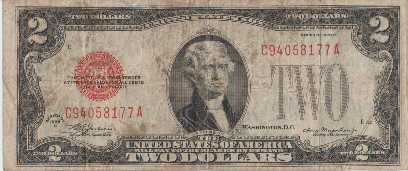 US (1928-D) TWO DOLLAR (UNITED STATE NOTE ) RED SEAL