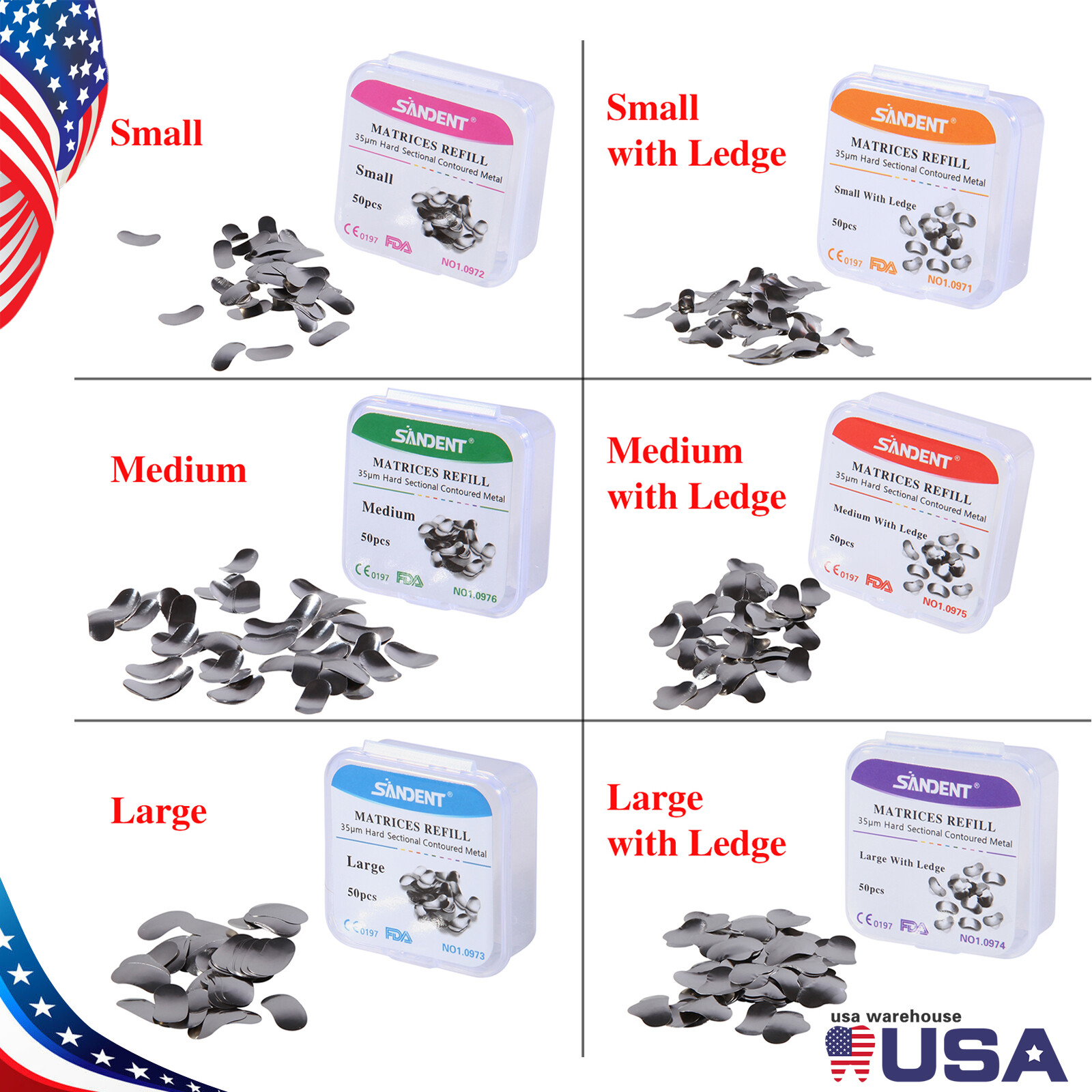 50 Pcs Dental Metal Matrices Matrix Band Sectional Contoured Refill S/M/L 35μm