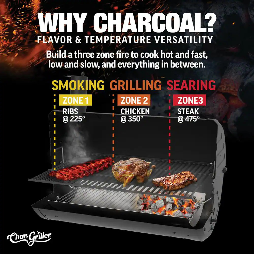 Portable Charcoal Grill or Side Fire Box with Adjustable Air Vents, Heavy Duty -