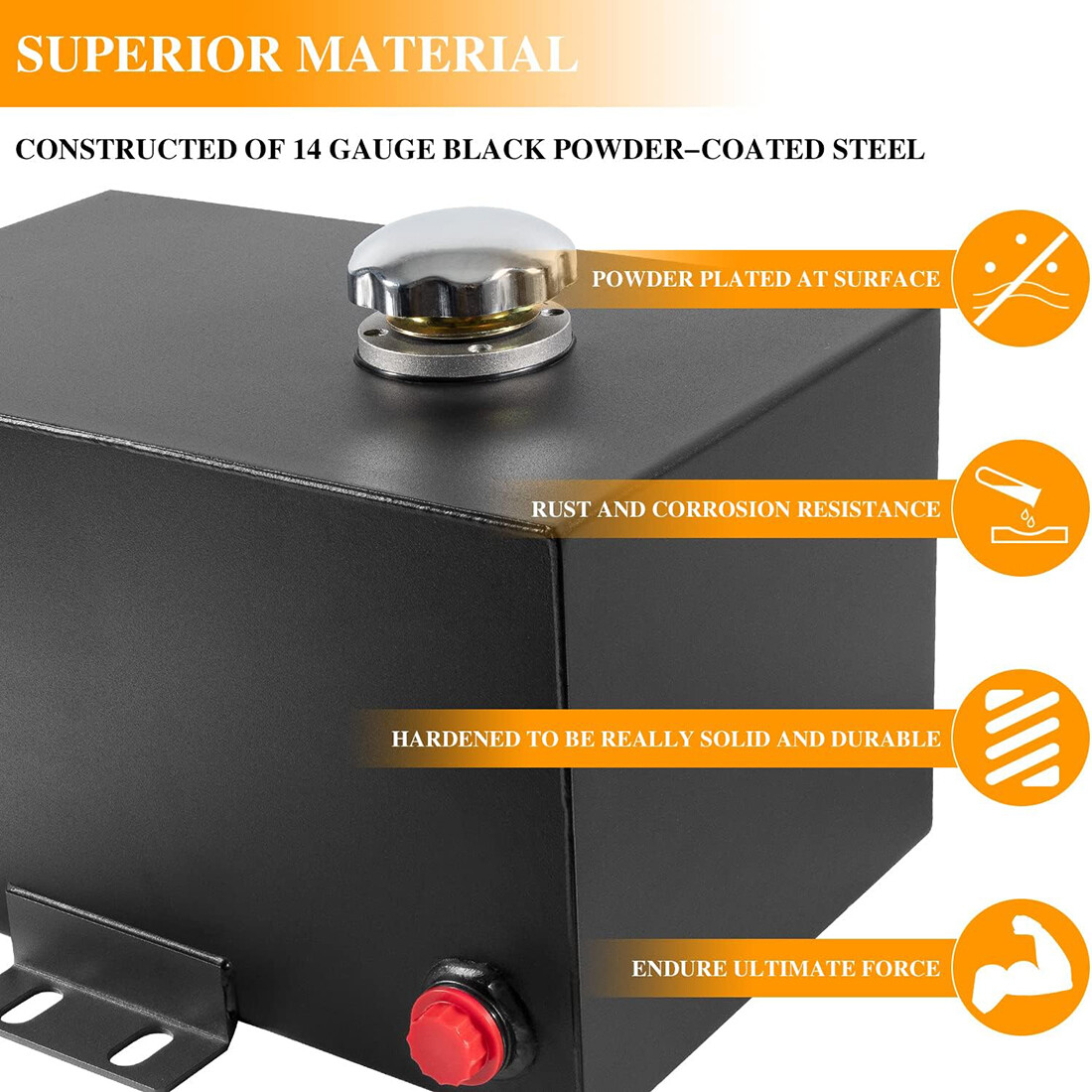 5 Gallon 14 Gauge Steel Hydraulic Fluid Reservoir Tank 1.5" Inlet 0.75" Outlet