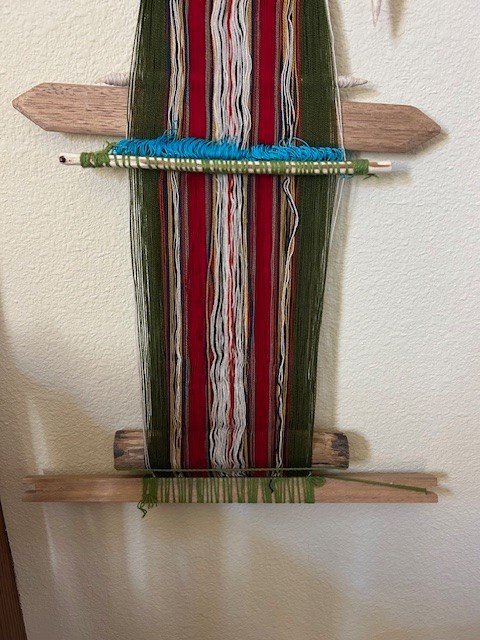 Vintage Peruvian textile, hanging hand loom, hand woven traditional design