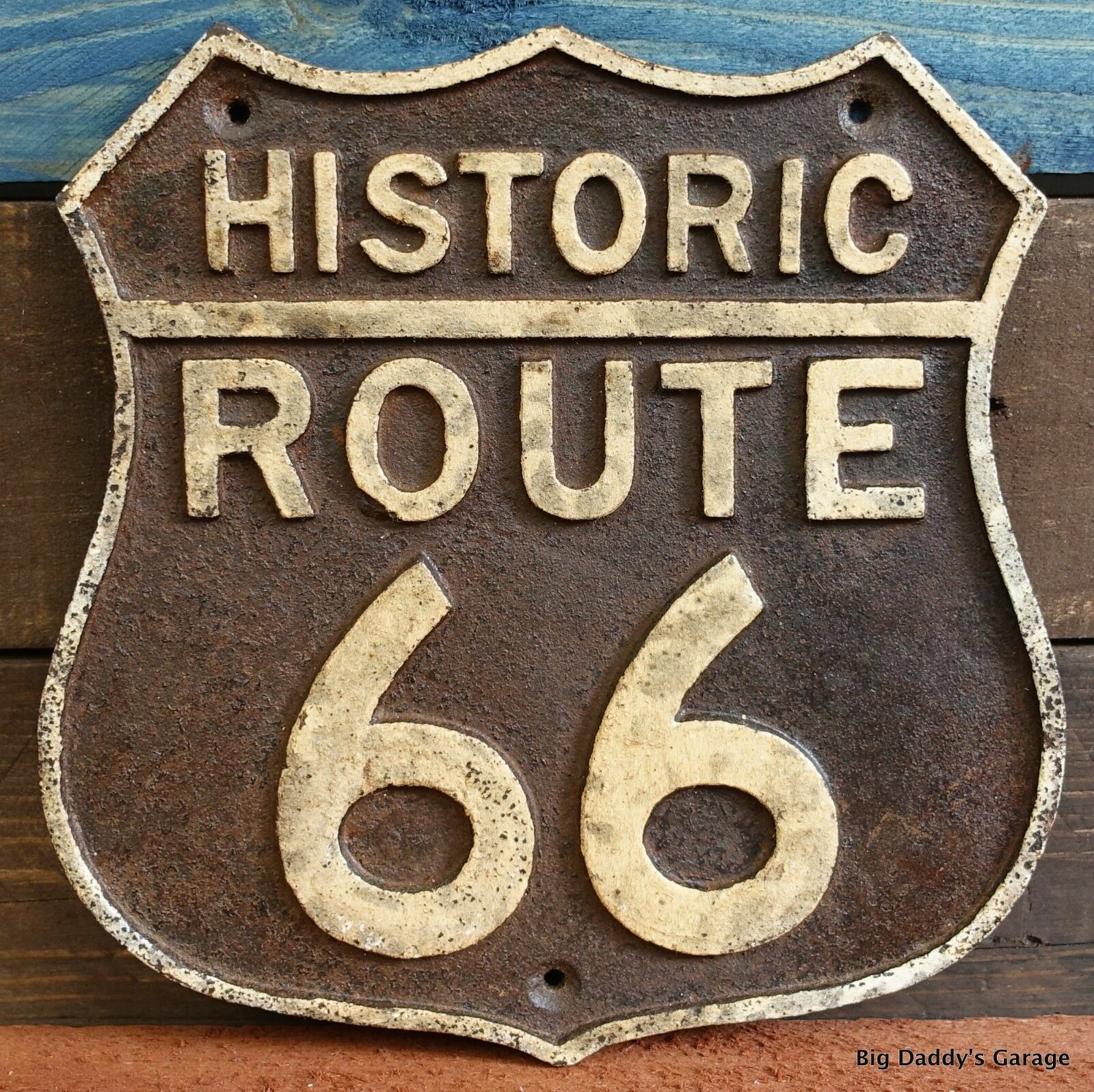 Historic Route 66 Cast Iron Plaque Sign Antique Rustic Vintage Embossed Finish