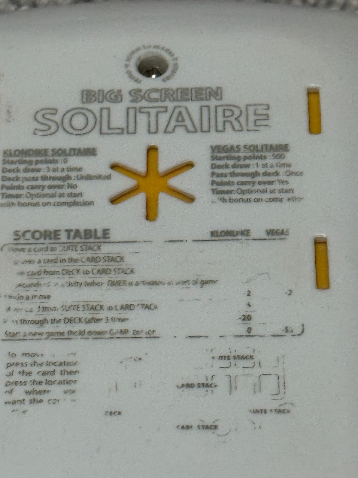 Radica Big Screen Solitaire Backlit Handheld Game Yellow 2008 Tested